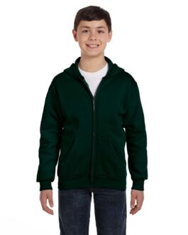 Hanes Youth 78 oz EcoSmart 50/50 Full-Zip Hood – DEEP FOREST – XS – (Style # P480 – Original Label)