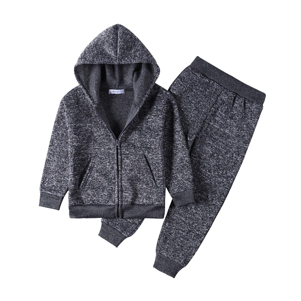 Monvecle Little to Big Boys’ Velour & Fleece Hoodie Tracksuit Sweatshirt Top + Sweatpant Velvet Fleece Jogger 2pcs Set