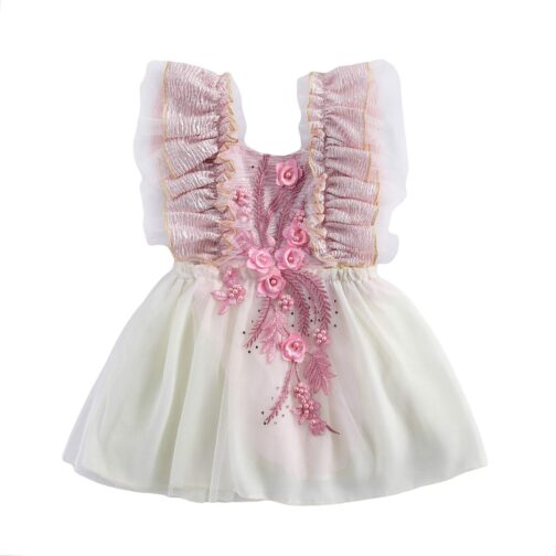 Toddler Infant Baby Girl Flower Embroidery Lace Ruffle Sleeveless Tutu Romper Dresses Princess Dress Tulle Skirt