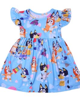 Toddlers Bluey Dress Baby Girls Cartoon Cute Dress Bluey Fun and Games Clothes