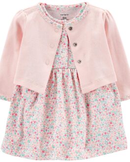 Carter’s Baby Girls’ 2-Piece Floral Bodysuit Dress & Cardigan Set